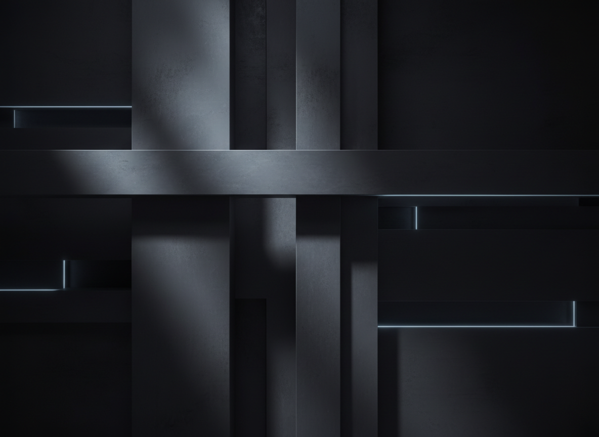 A dark, moody, cinematic wide banner image for a blog. Deep dark tones with subtle textures — think dark charcoal, near-black backgrounds with soft light accents. Minimal, sophisticated, editorial feel. No people, no text. Abstract or architectural elements with dramatic lighting. Fits a dark professional WordPress theme.